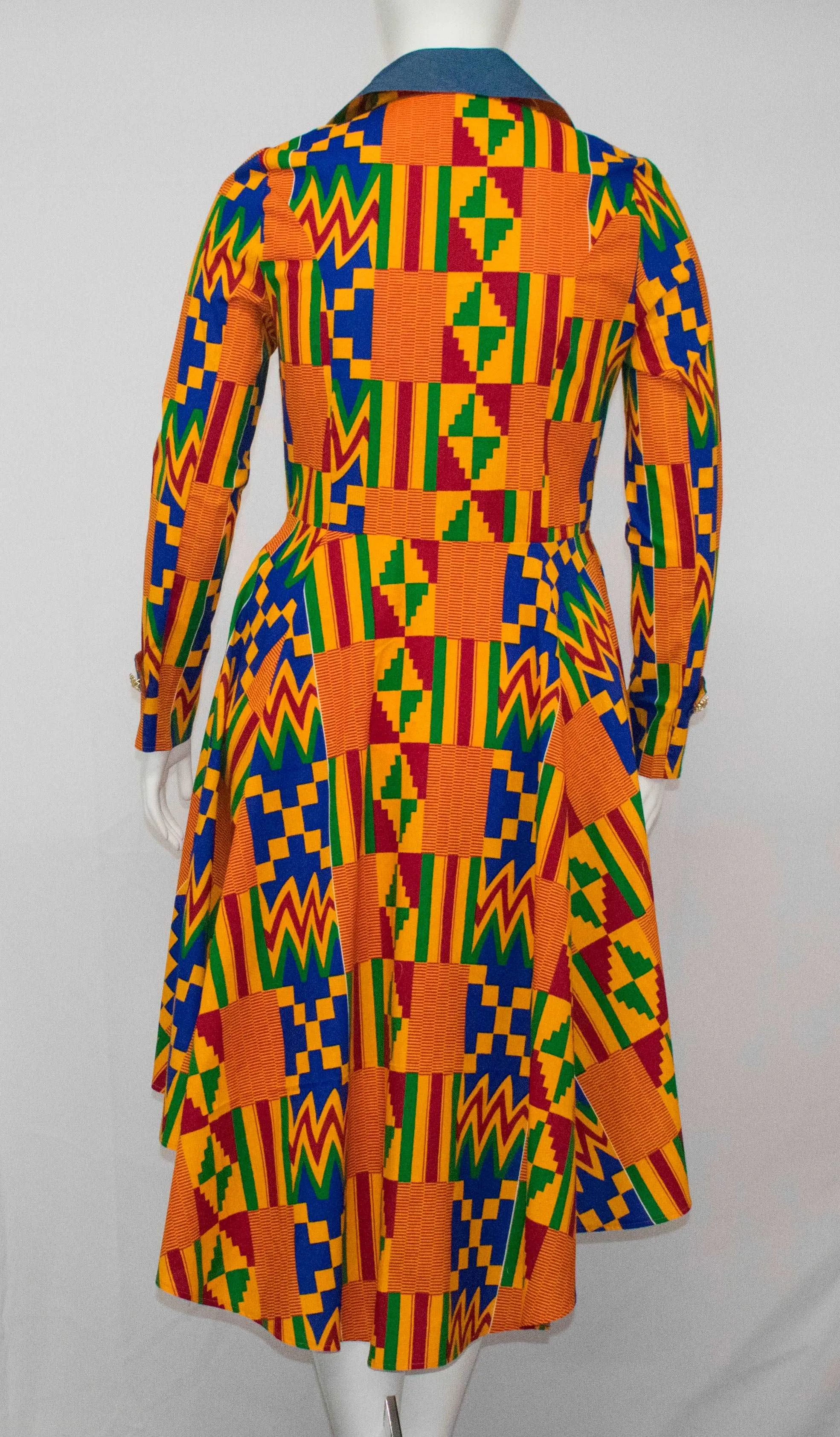 Denim Neck African Suit With Hollandaise