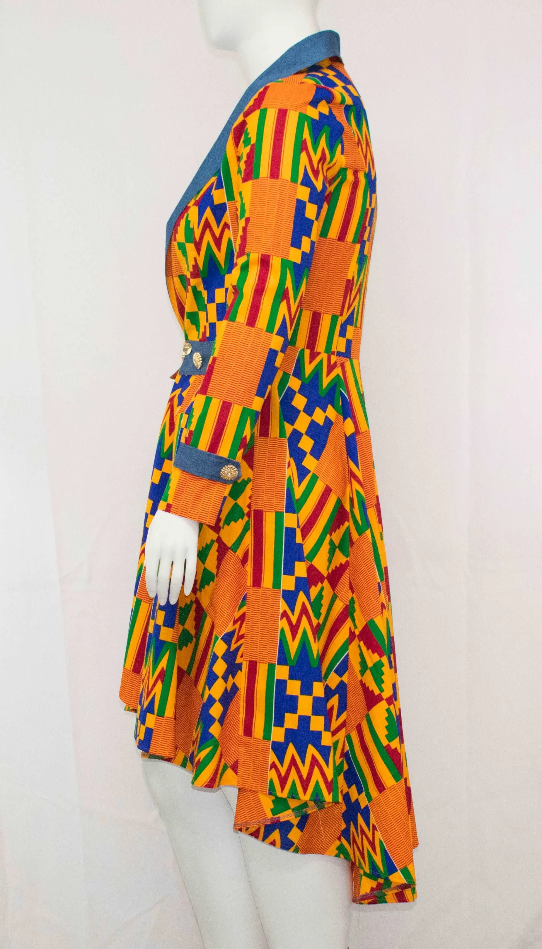 Denim Neck African Suit With Hollandaise