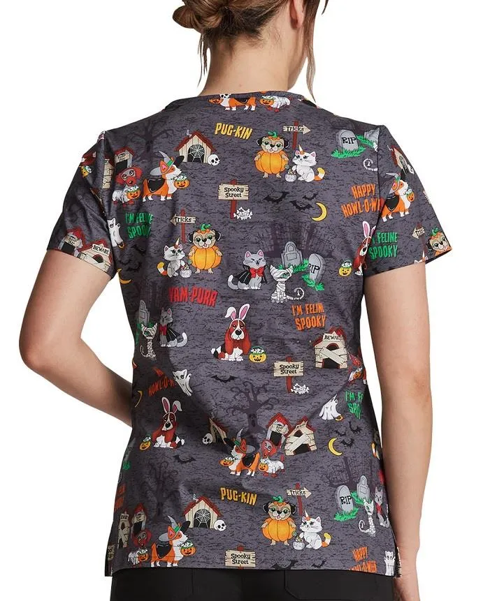 Dickies Halloween Print V-Neck Scrub Top - Womens
