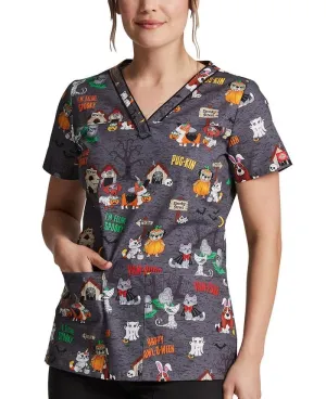Dickies Halloween Print V-Neck Scrub Top - Womens