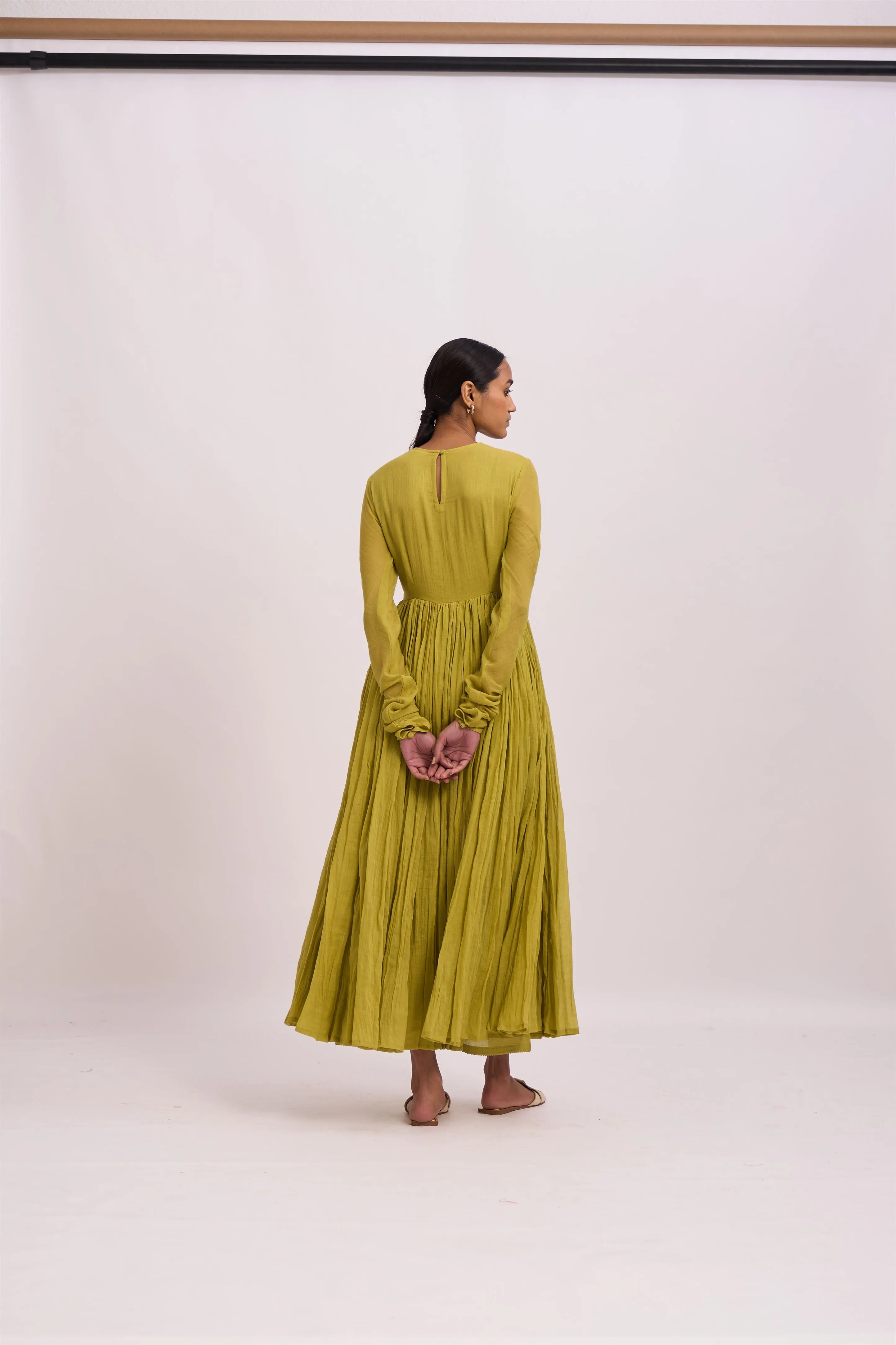 Dot   I   Ghoomar Anarkali Nizwa - Set  Cotton Gauze Anarkali with Cotton Pants  Fresh Green  SS24-G-2