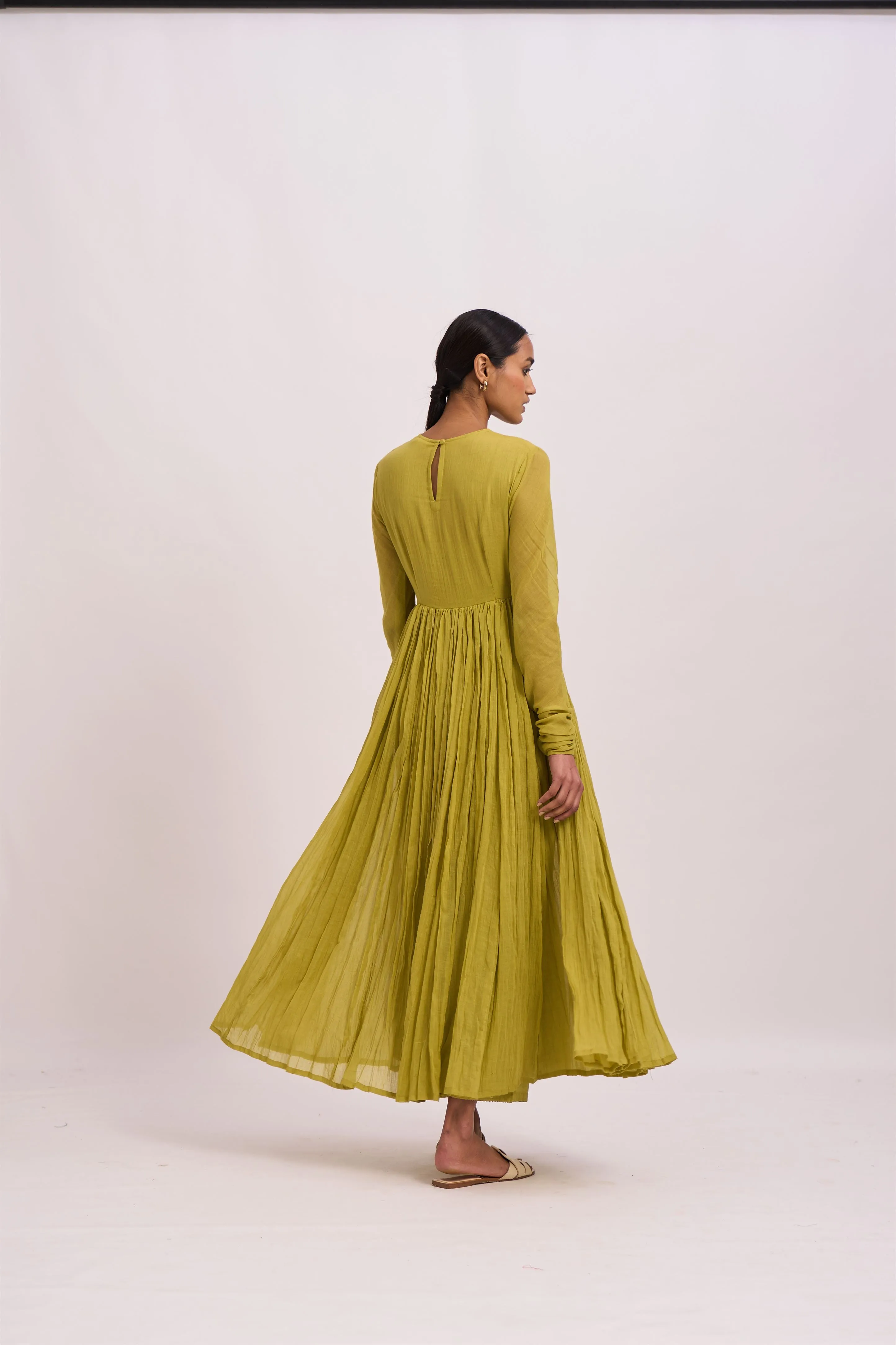 Dot   I   Ghoomar Anarkali Nizwa - Set  Cotton Gauze Anarkali with Cotton Pants  Fresh Green  SS24-G-2