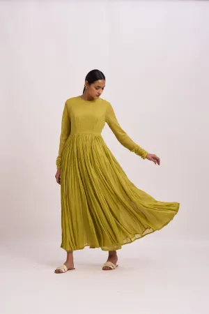 Dot   I   Ghoomar Anarkali Nizwa - Set  Cotton Gauze Anarkali with Cotton Pants  Fresh Green  SS24-G-2