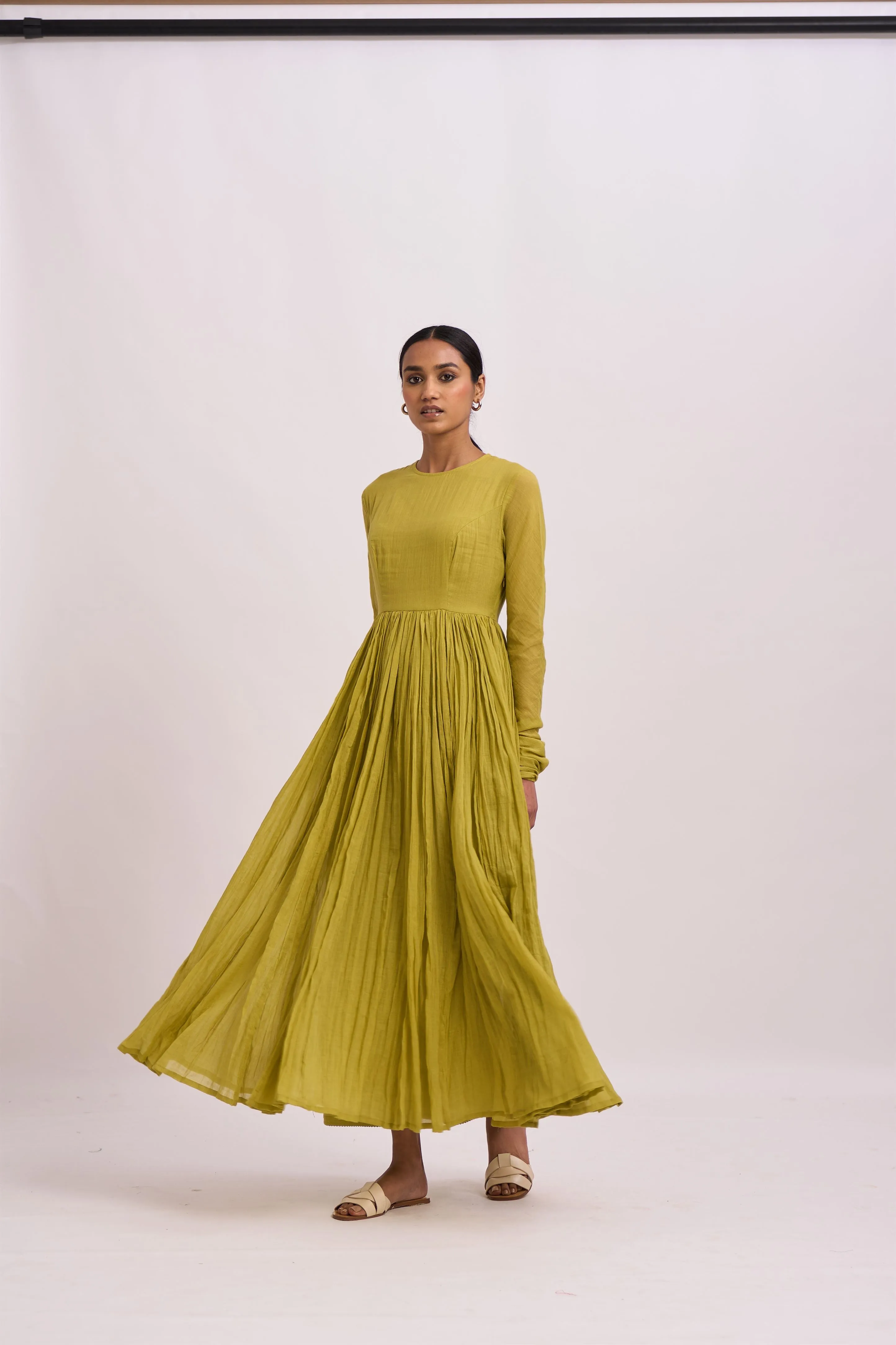 Dot   I   Ghoomar Anarkali Nizwa - Set  Cotton Gauze Anarkali with Cotton Pants  Fresh Green  SS24-G-2