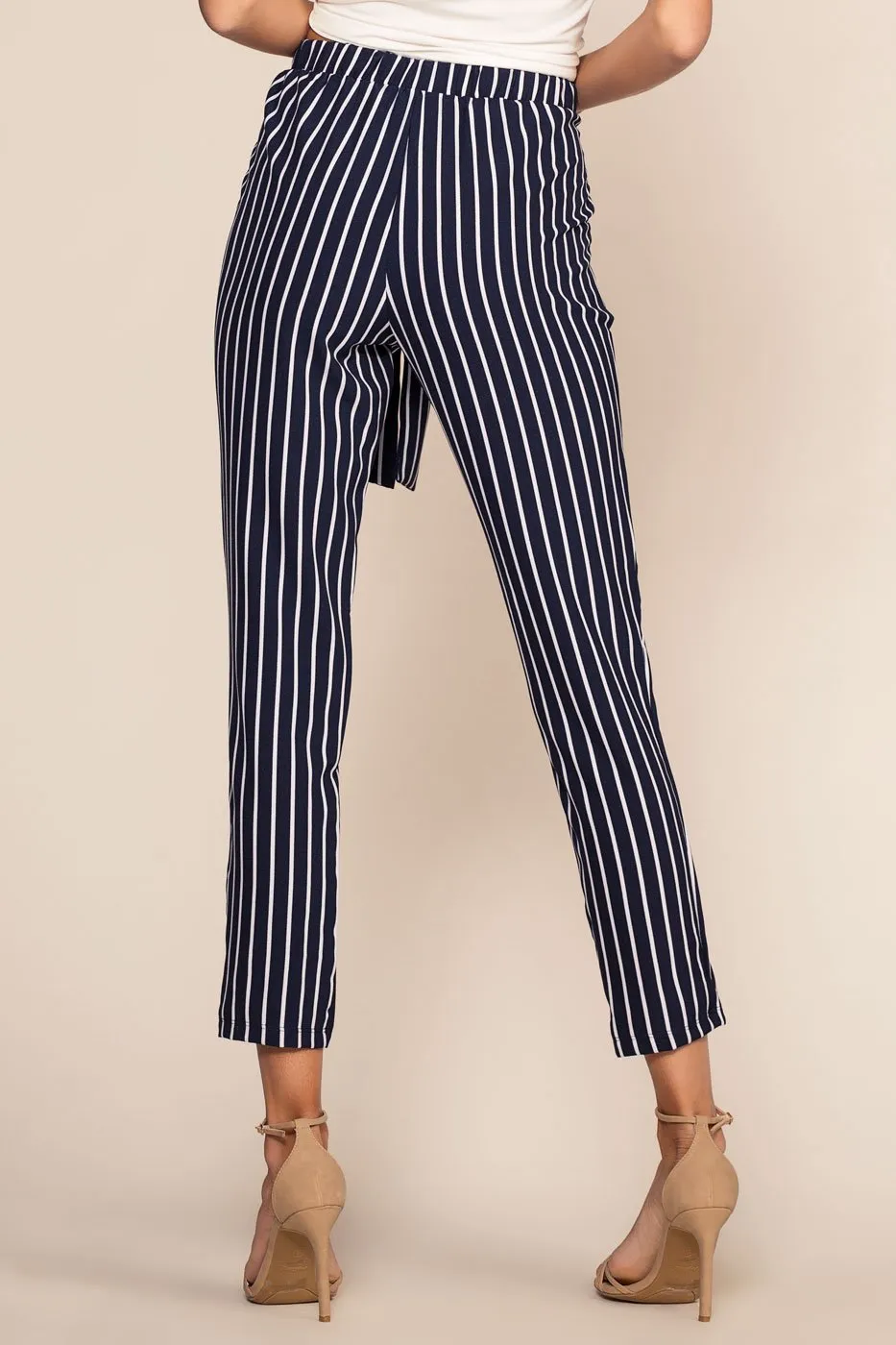 Elsbeth Stripe Highwaist Crop Pants - Navy