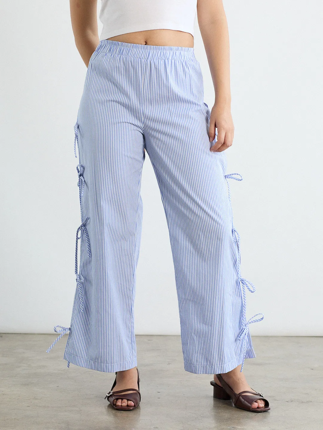 Evelyn Tie Pant - Blue Stripe