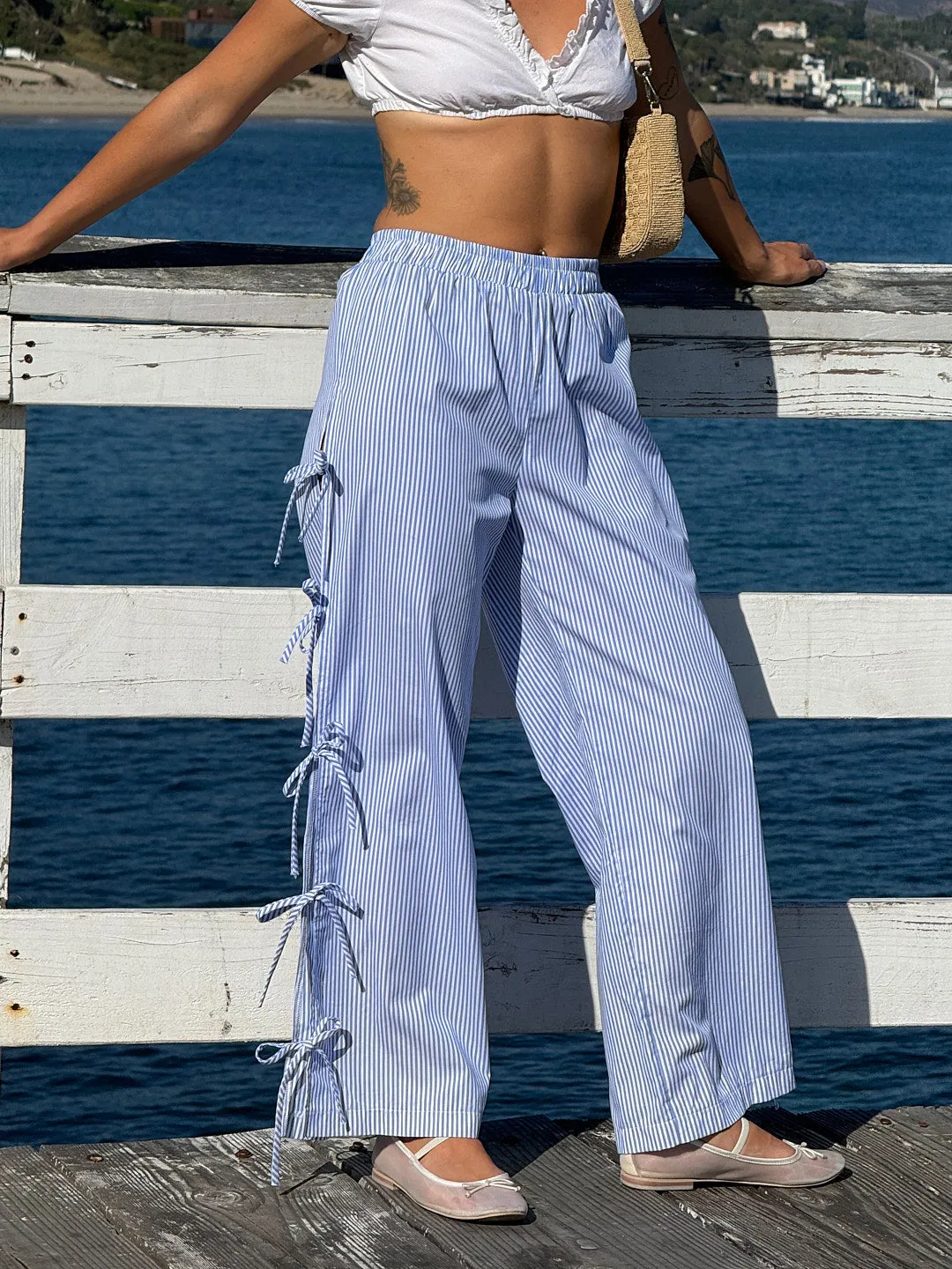 Evelyn Tie Pant - Blue Stripe