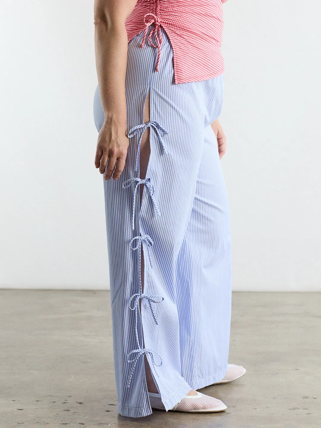 Evelyn Tie Pant - Blue Stripe