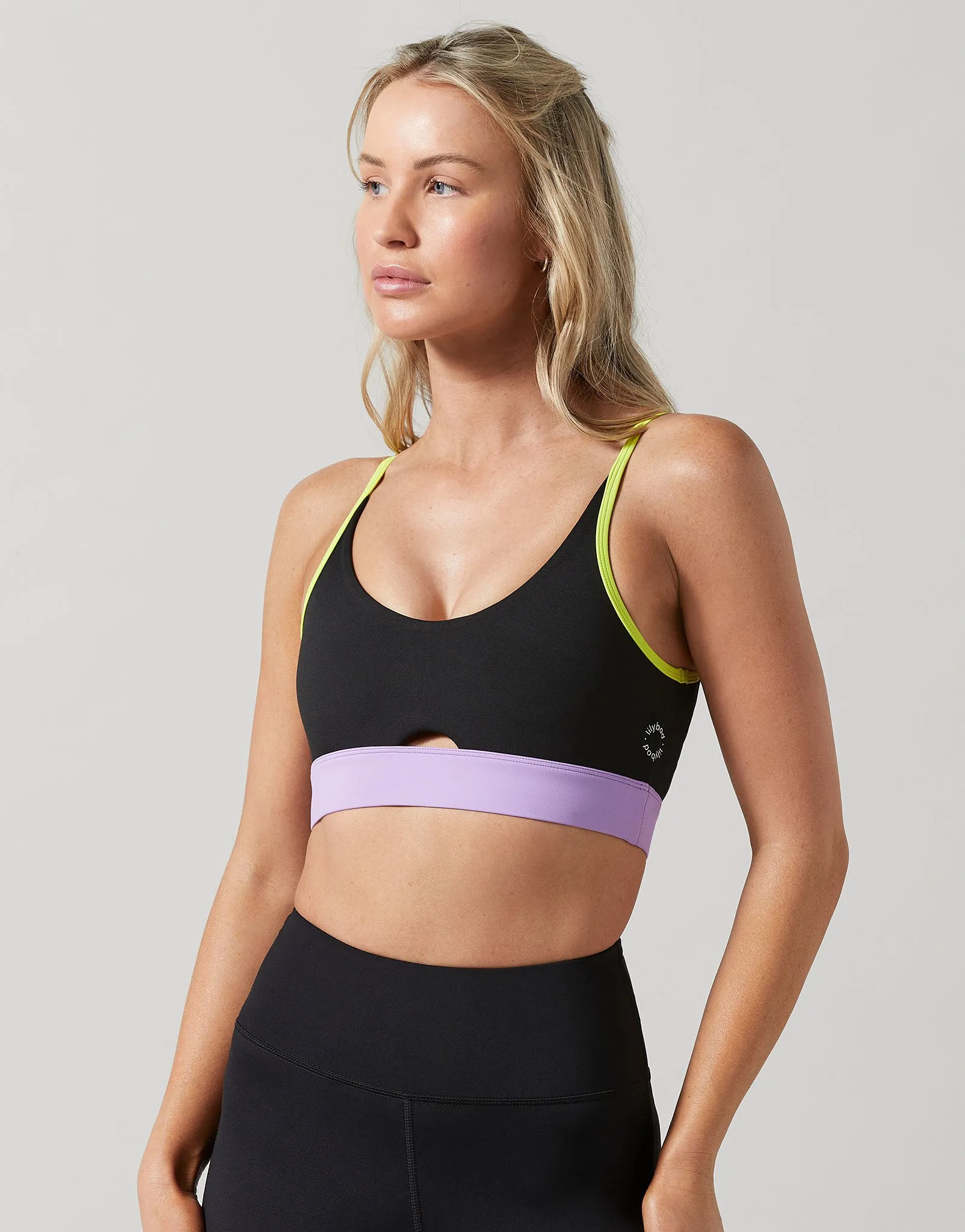 Evie Sports Bra in Black & Purple