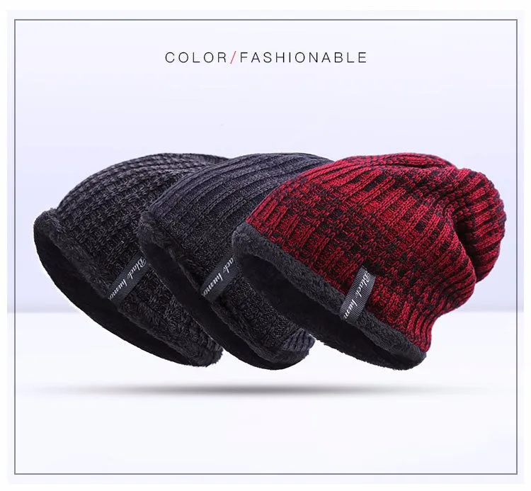 Fashion Warm Winter Knitted Beanie Hat For Men -  Blue, Dark Gray,Khaki, Light Gray, Red