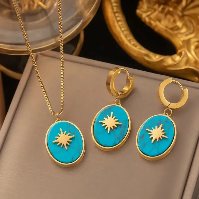 Four-leaf Clover Earrings Necklace Set For Women Drop Pendant Jewelry