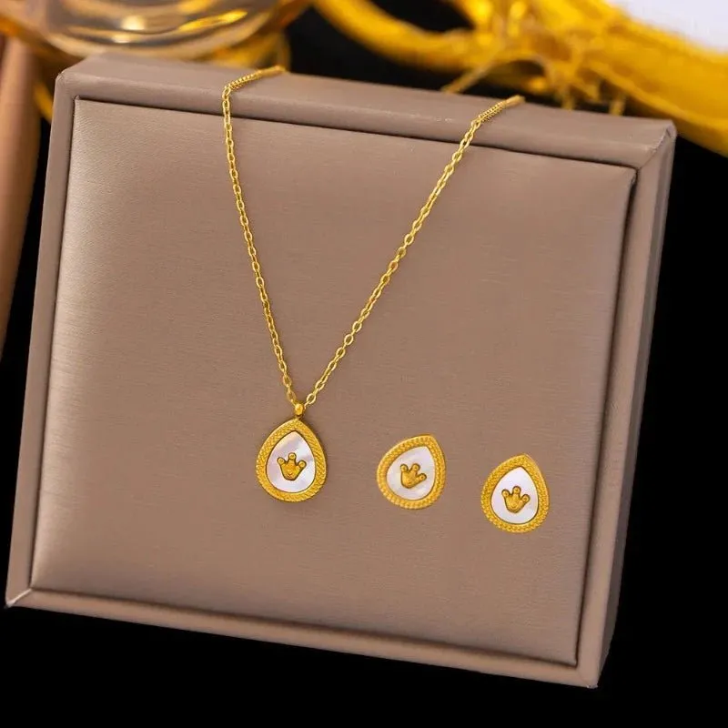 Four-leaf Clover Earrings Necklace Set For Women Drop Pendant Jewelry