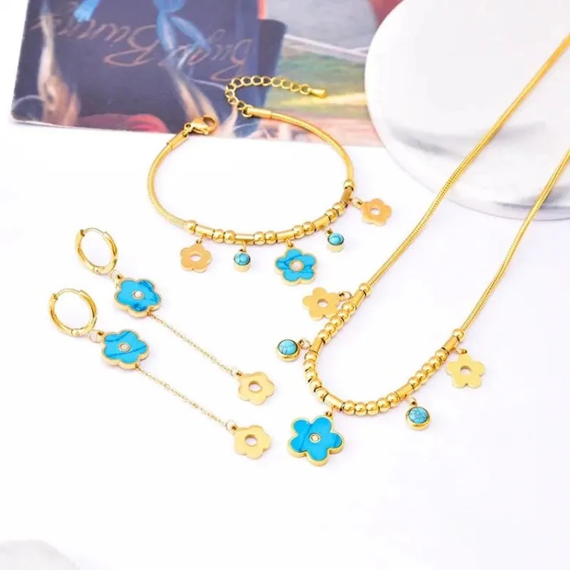 Four-leaf Clover Earrings Necklace Set For Women Drop Pendant Jewelry