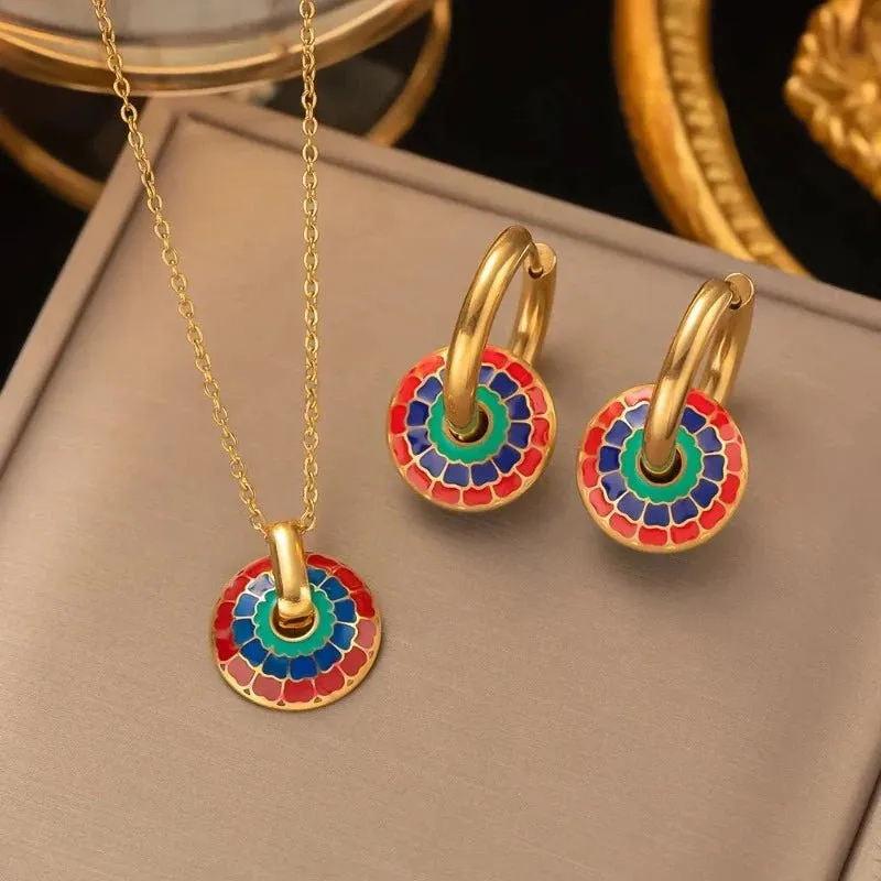 Four-leaf Clover Earrings Necklace Set For Women Drop Pendant Jewelry