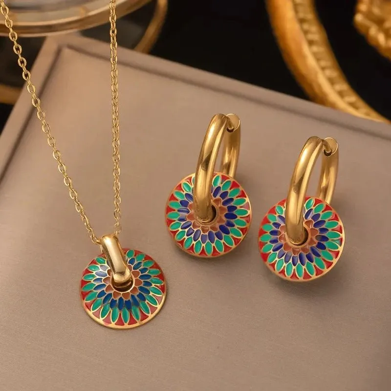 Four-leaf Clover Earrings Necklace Set For Women Drop Pendant Jewelry