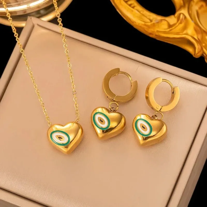Four-leaf Clover Earrings Necklace Set For Women Drop Pendant Jewelry