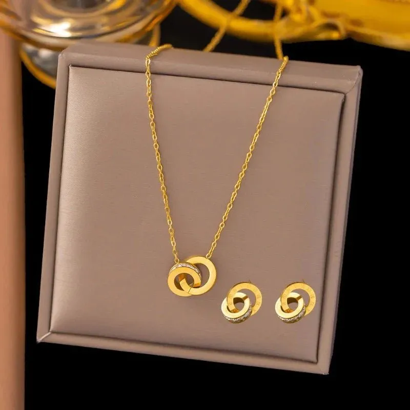 Four-leaf Clover Earrings Necklace Set For Women Drop Pendant Jewelry