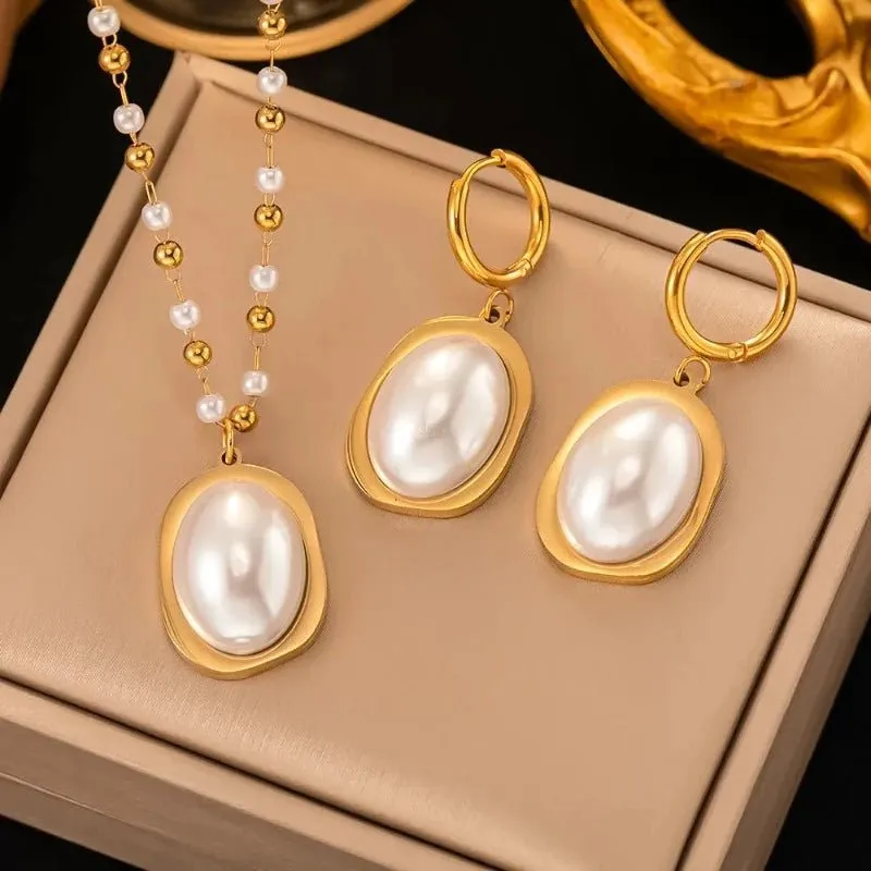 Four-leaf Clover Earrings Necklace Set For Women Drop Pendant Jewelry