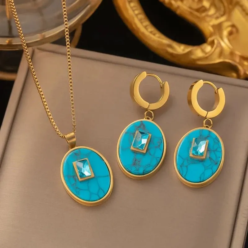 Four-leaf Clover Earrings Necklace Set For Women Drop Pendant Jewelry