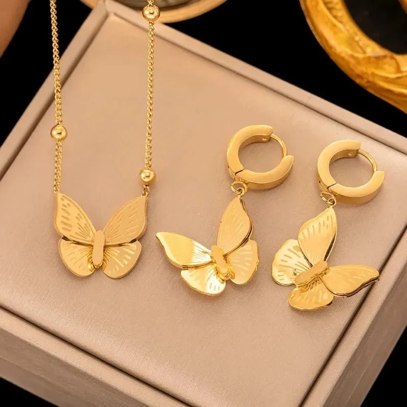 Four-leaf Clover Earrings Necklace Set For Women Drop Pendant Jewelry