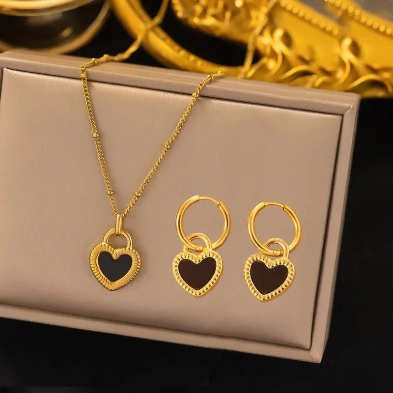 Four-leaf Clover Earrings Necklace Set For Women Drop Pendant Jewelry