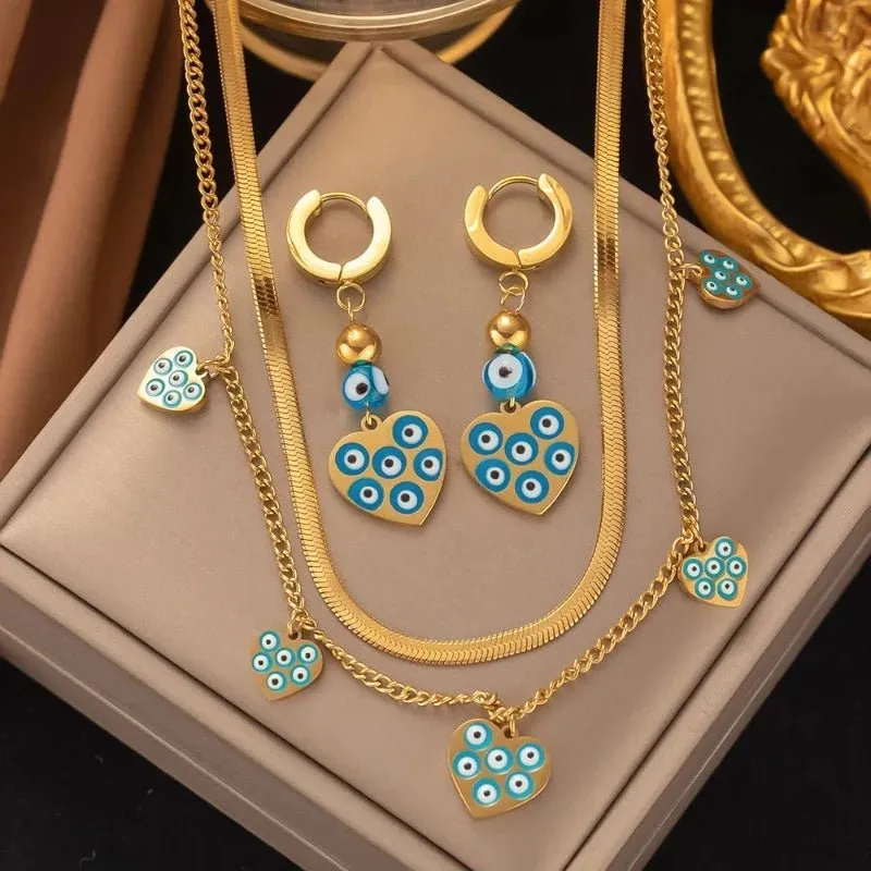 Four-leaf Clover Earrings Necklace Set For Women Drop Pendant Jewelry
