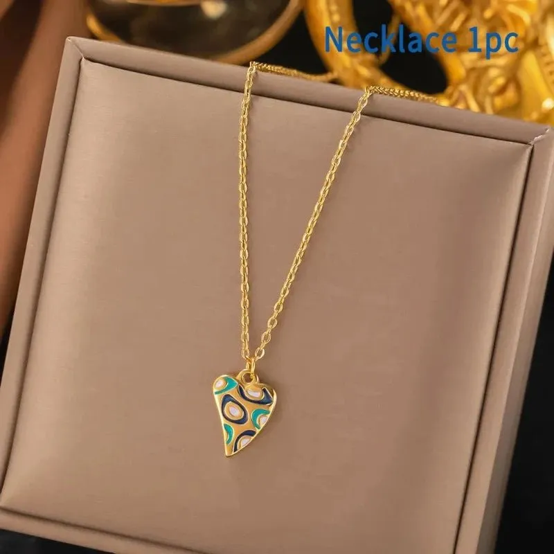 Four-leaf Clover Earrings Necklace Set For Women Drop Pendant Jewelry