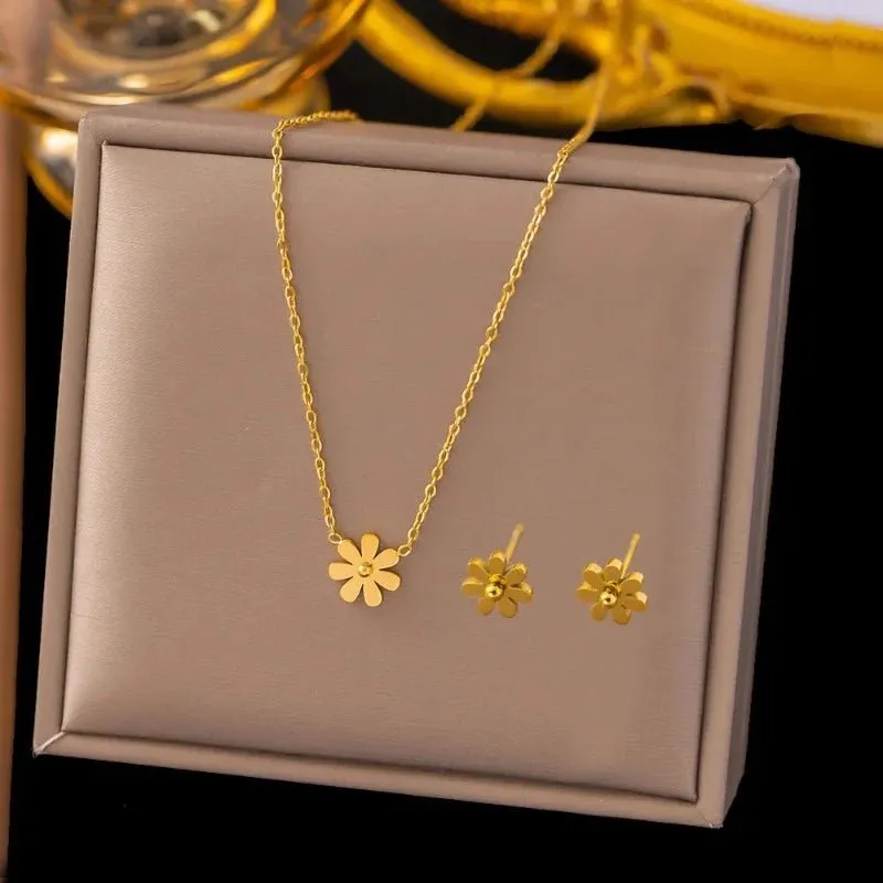 Four-leaf Clover Earrings Necklace Set For Women Drop Pendant Jewelry