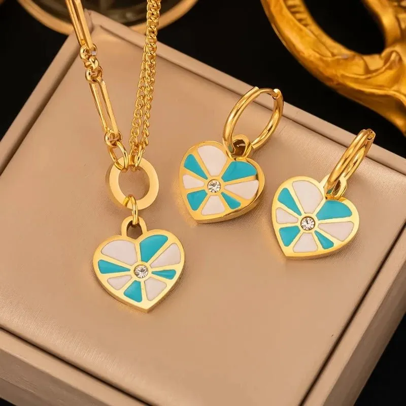 Four-leaf Clover Earrings Necklace Set For Women Drop Pendant Jewelry
