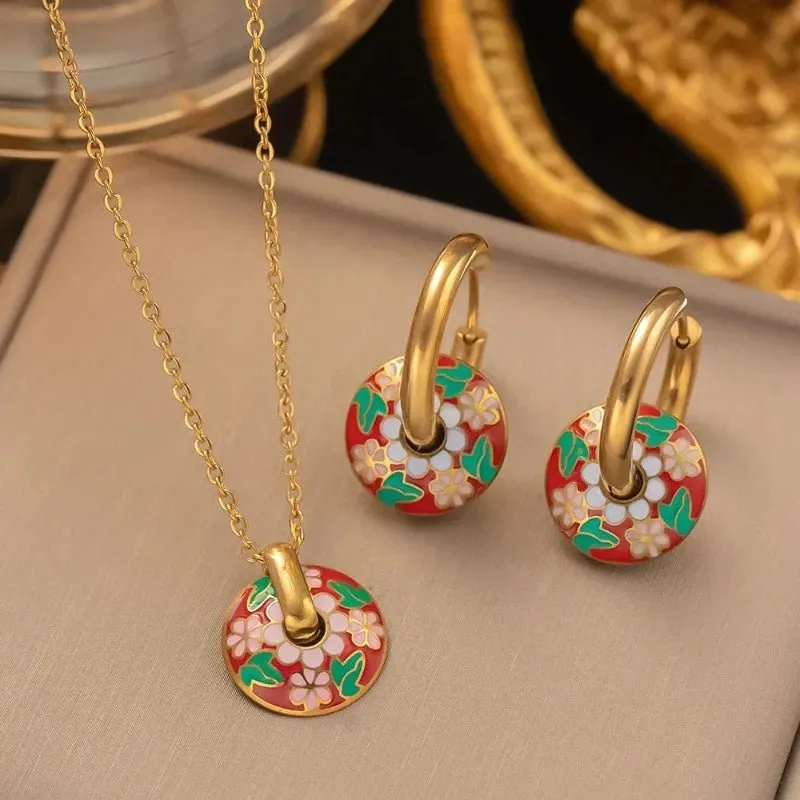 Four-leaf Clover Earrings Necklace Set For Women Drop Pendant Jewelry