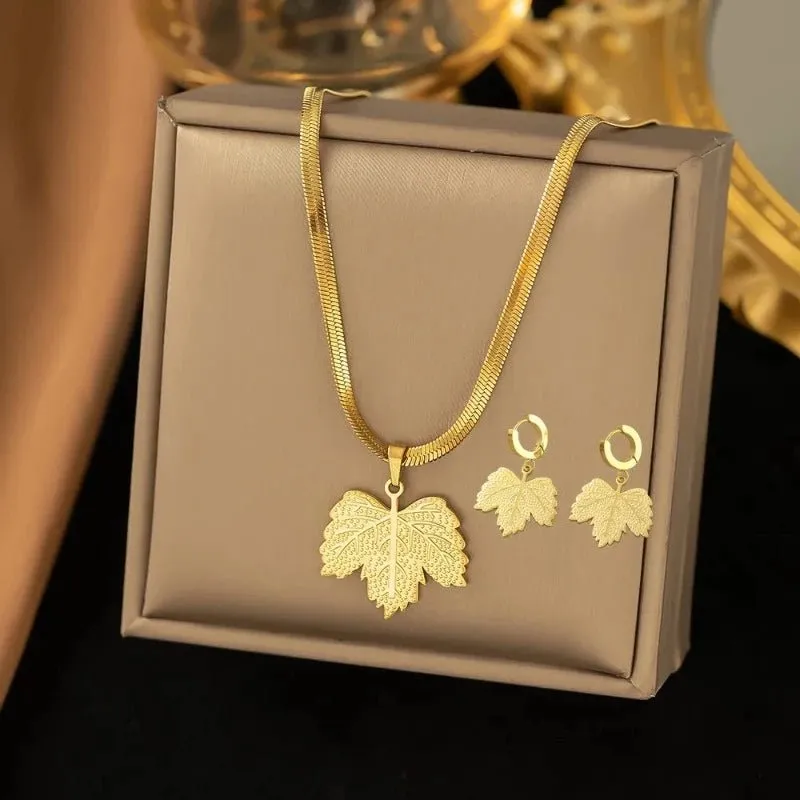 Four-leaf Clover Earrings Necklace Set For Women Drop Pendant Jewelry