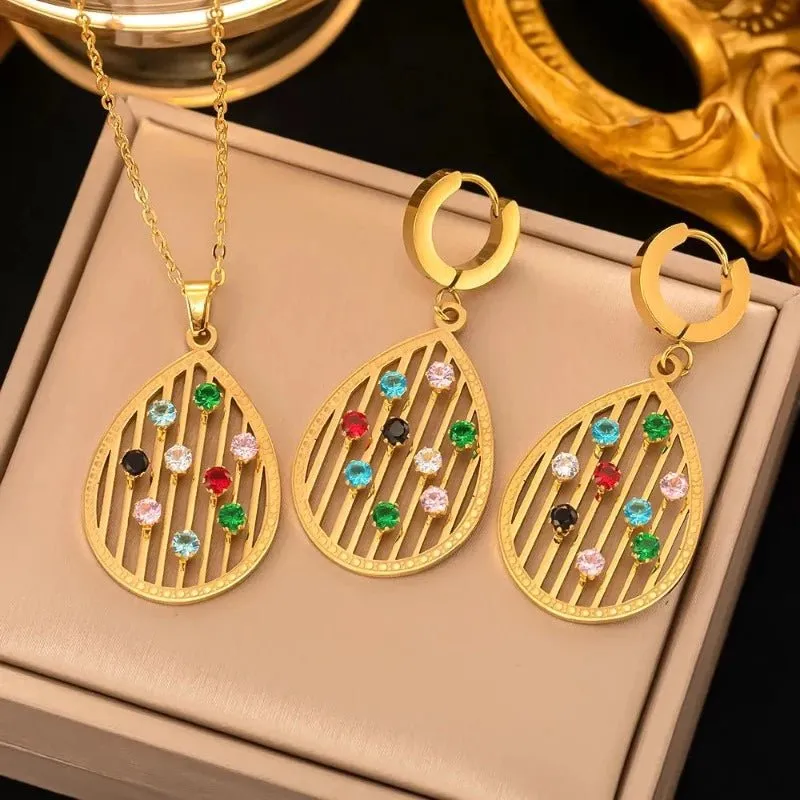 Four-leaf Clover Earrings Necklace Set For Women Drop Pendant Jewelry