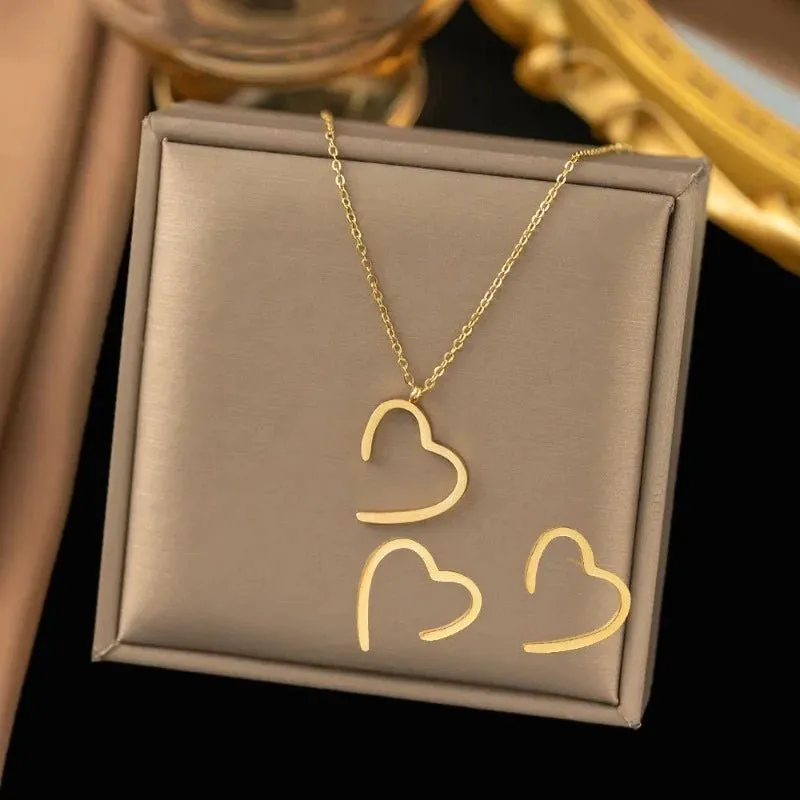 Four-leaf Clover Earrings Necklace Set For Women Drop Pendant Jewelry