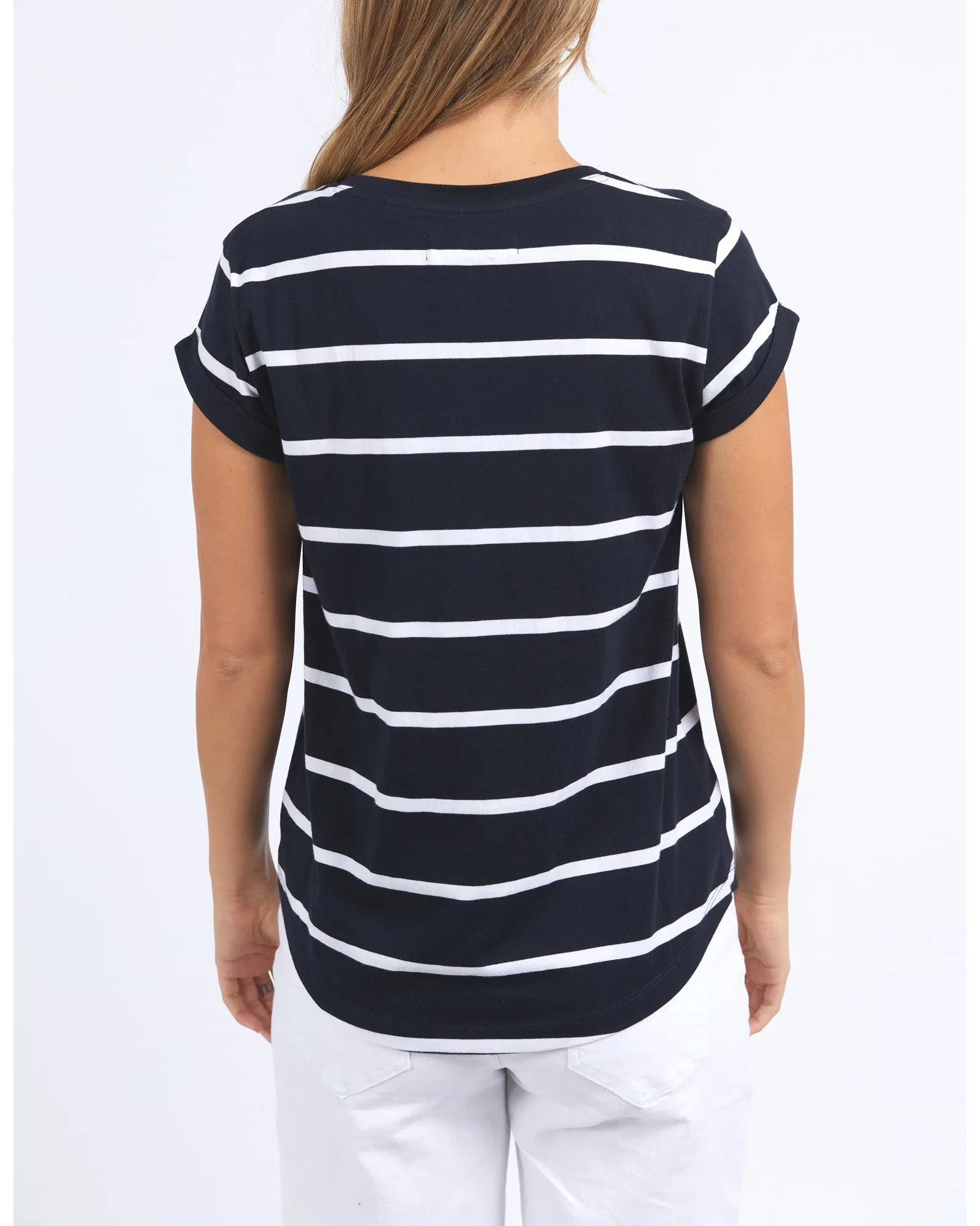 Foxwood Manly Stripe Vee Tee - Navy with White Stripe