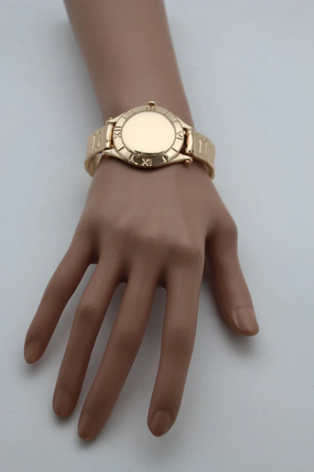 Gold Metal Cuff Bracelet Elastic Wrist Like Watch Band