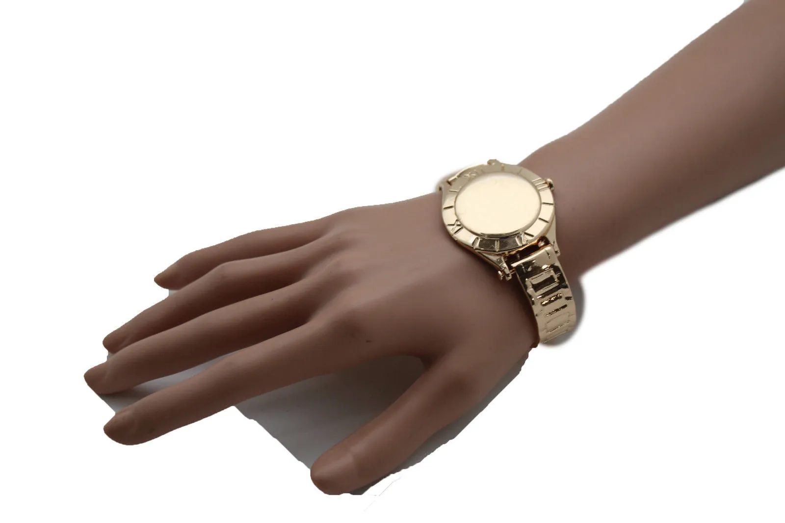 Gold Metal Cuff Bracelet Elastic Wrist Like Watch Band