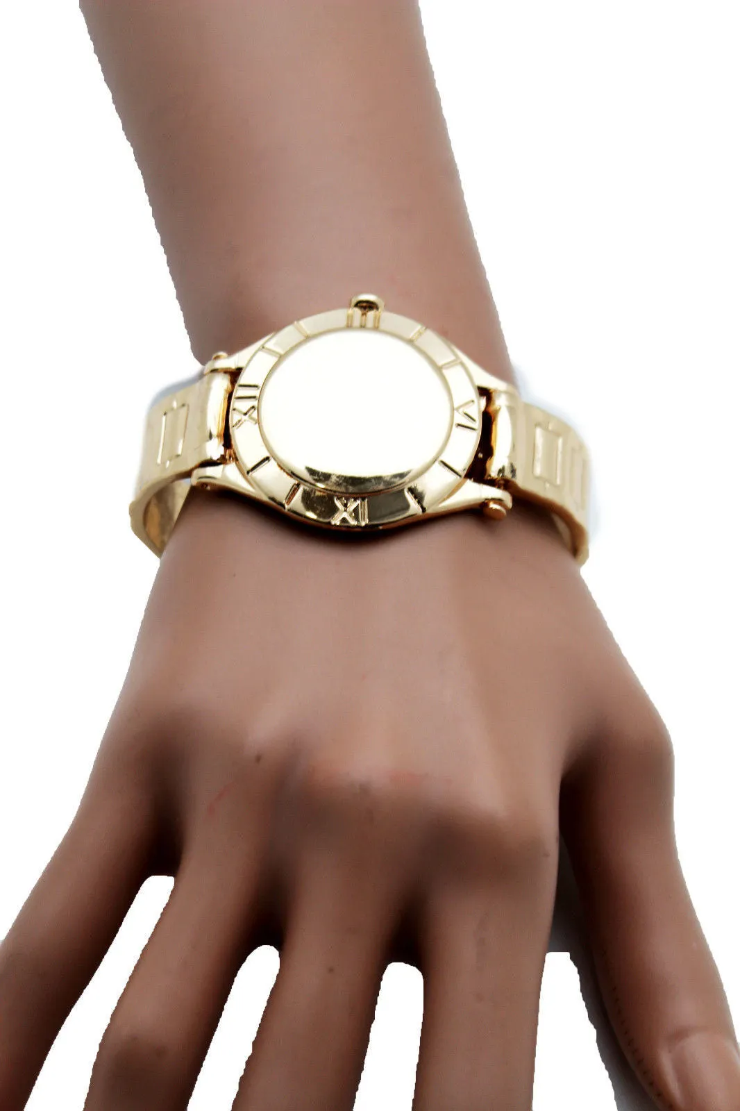 Gold Metal Cuff Bracelet Elastic Wrist Like Watch Band