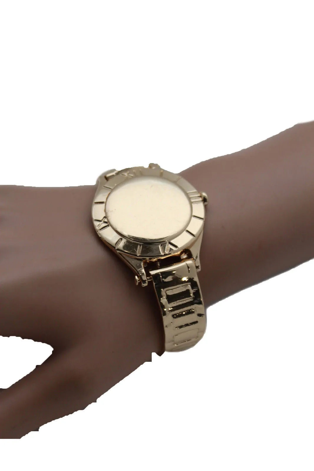 Gold Metal Cuff Bracelet Elastic Wrist Like Watch Band