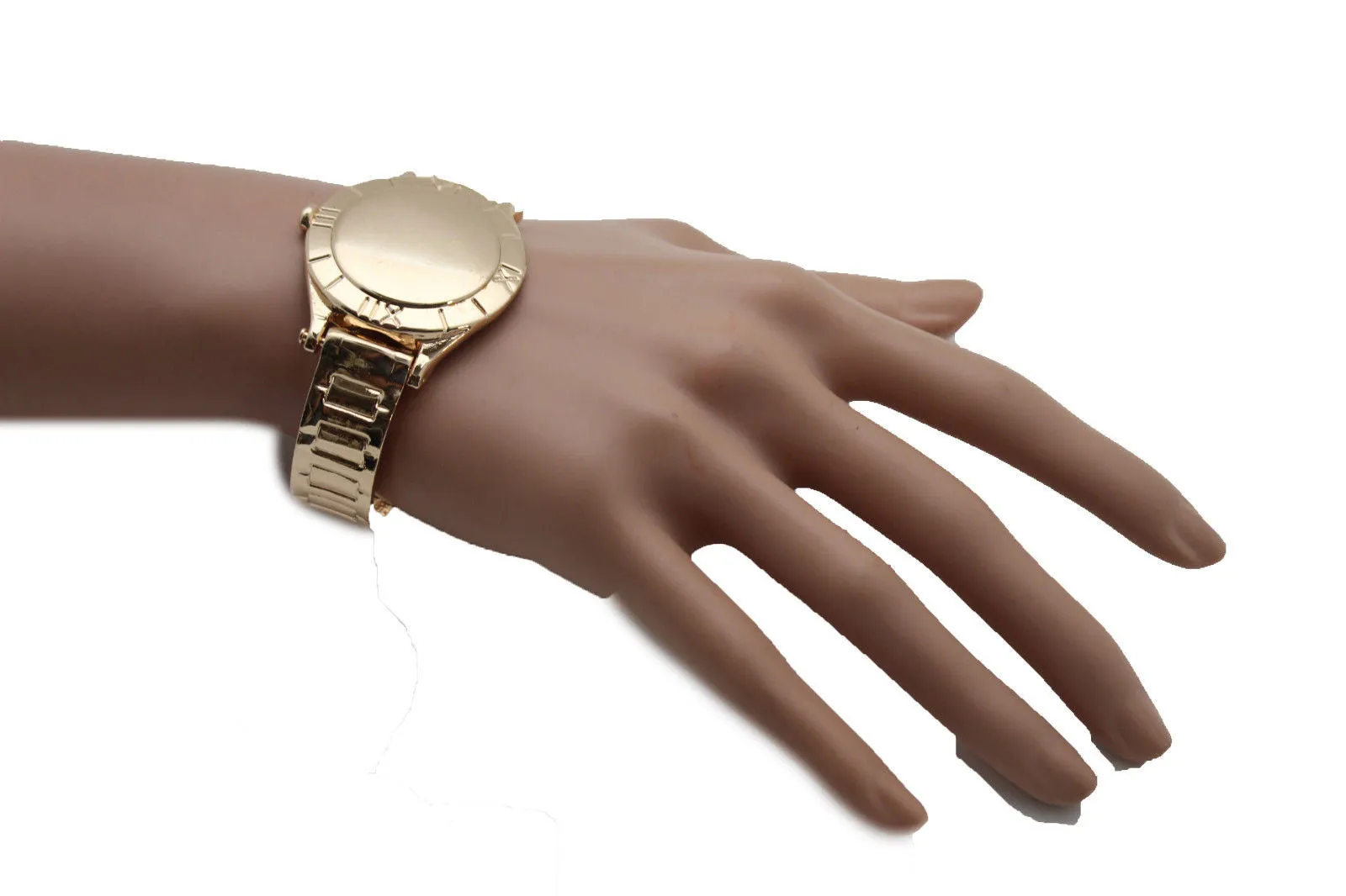 Gold Metal Cuff Bracelet Elastic Wrist Like Watch Band