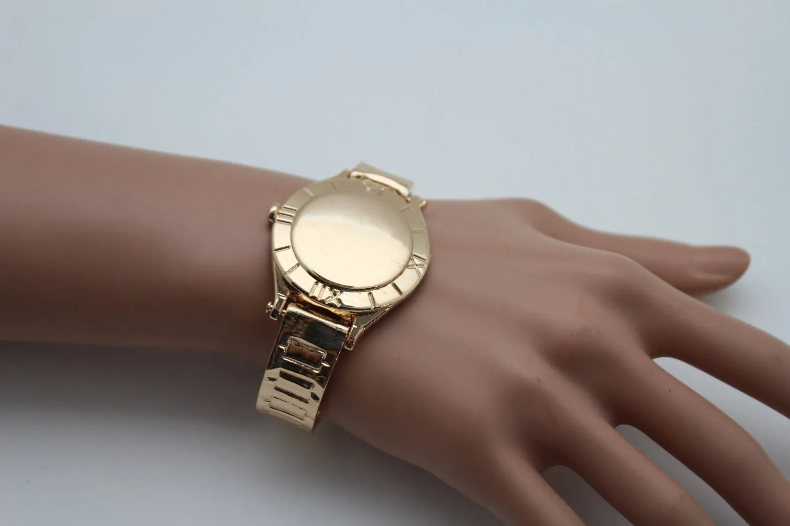 Gold Metal Cuff Bracelet Elastic Wrist Like Watch Band