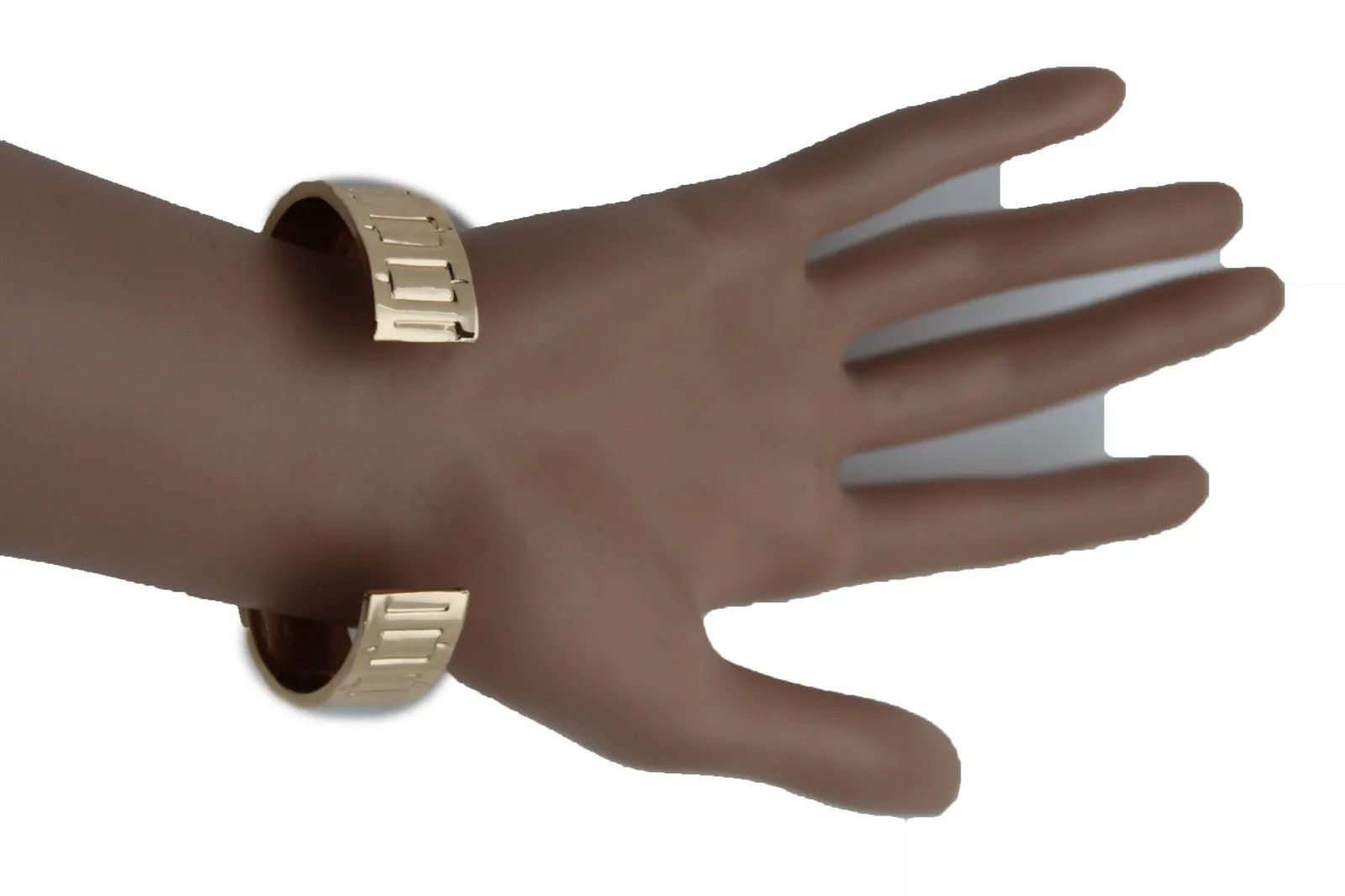 Gold Metal Cuff Bracelet Elastic Wrist Like Watch Band