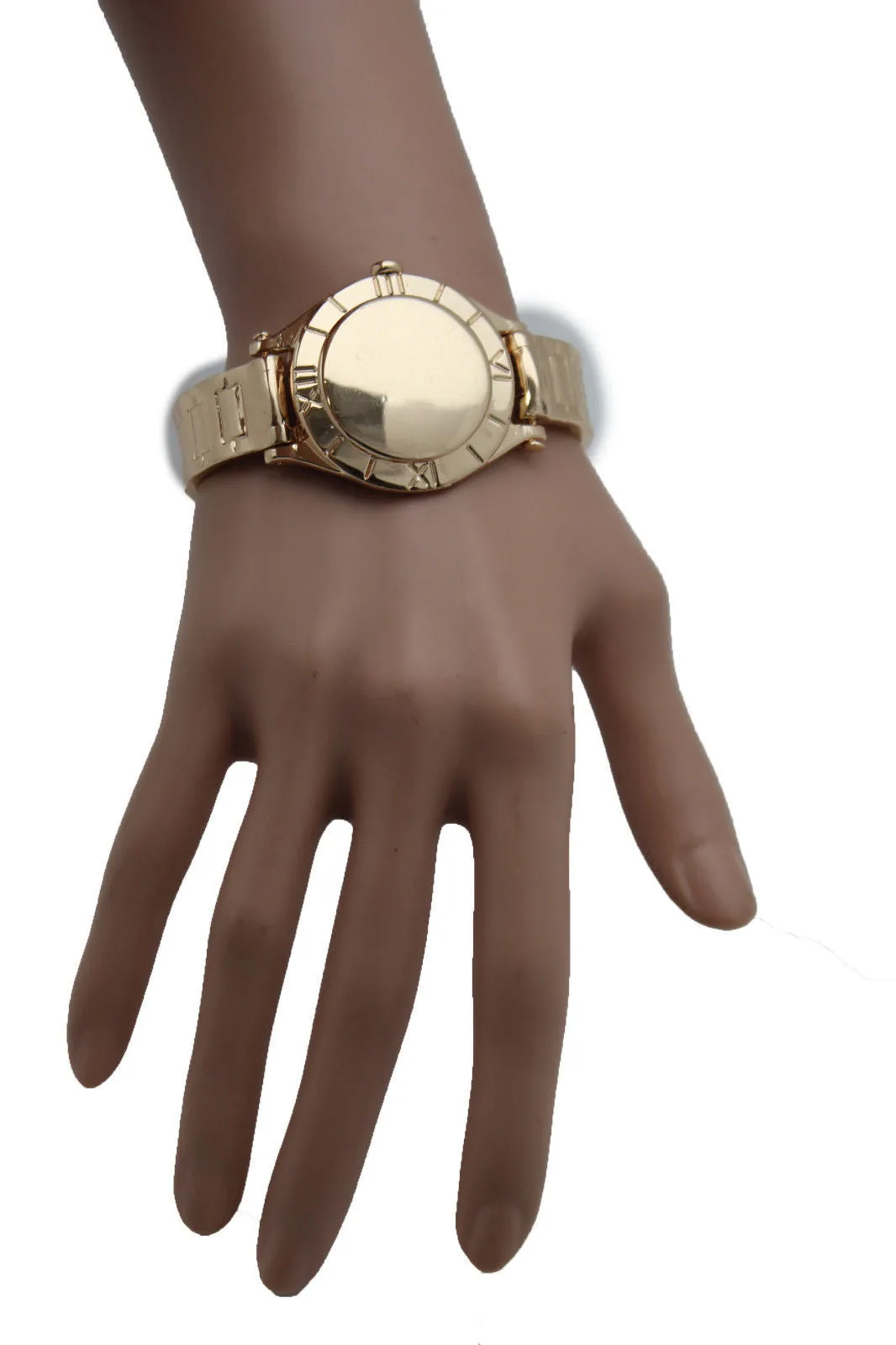 Gold Metal Cuff Bracelet Elastic Wrist Like Watch Band