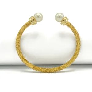 Gold plated mesh and pearl cuff Bracelet#HNB90838GD(ID9)