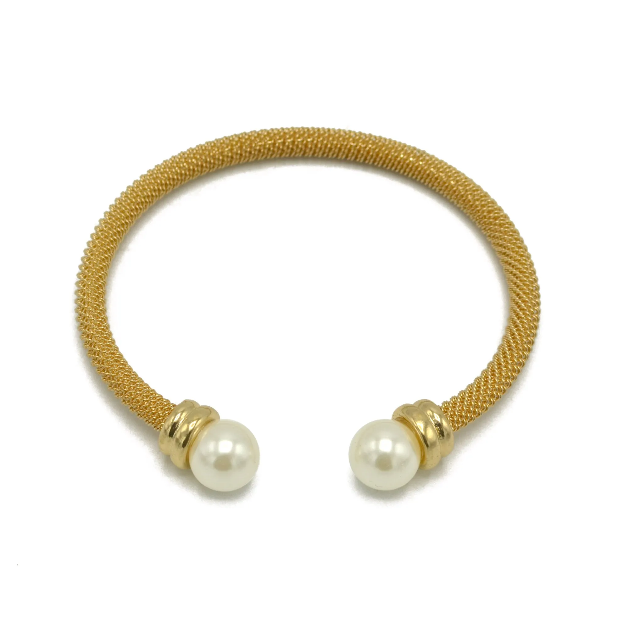 Gold plated mesh and pearl cuff Bracelet#HNB90838GD(ID9)