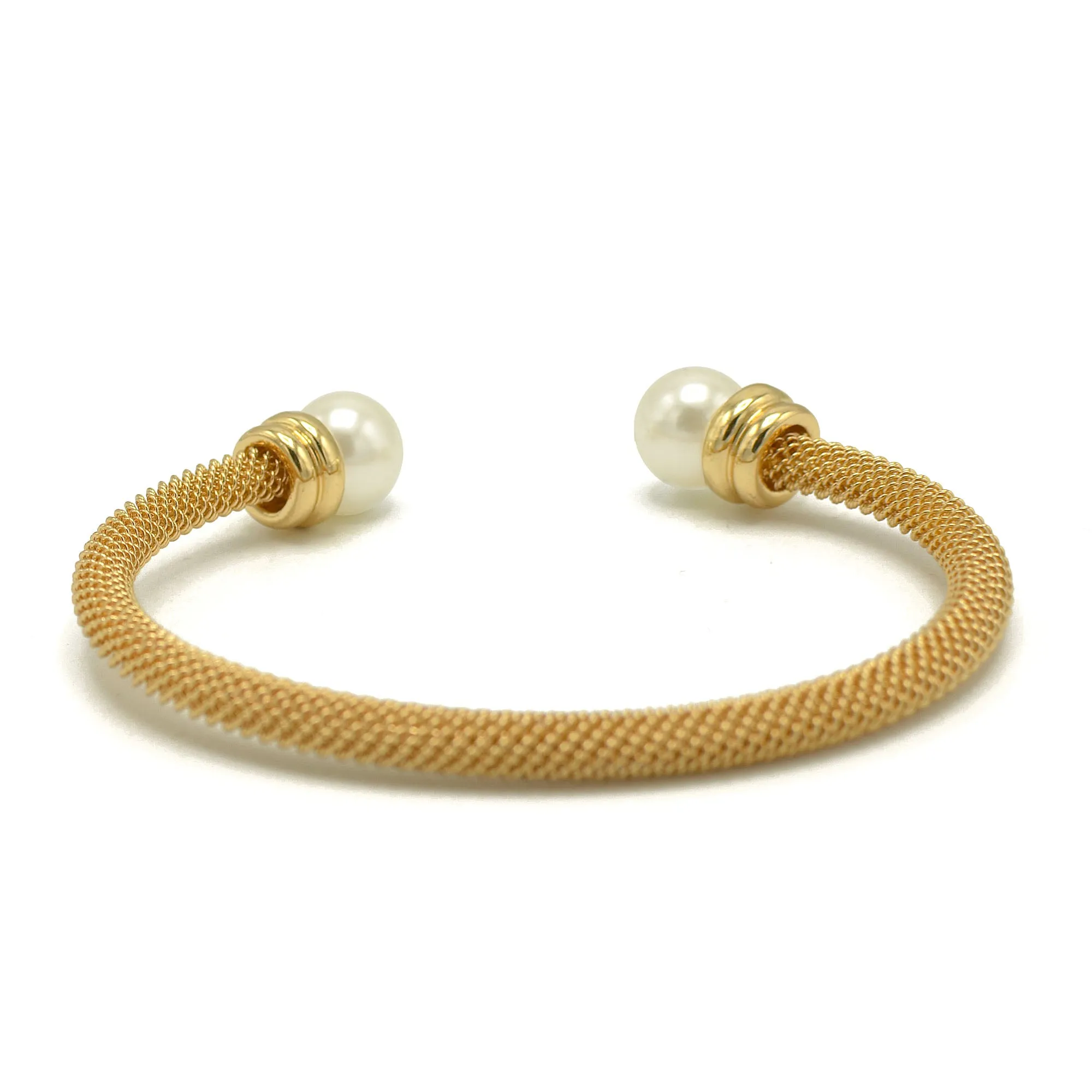 Gold plated mesh and pearl cuff Bracelet#HNB90838GD(ID9)