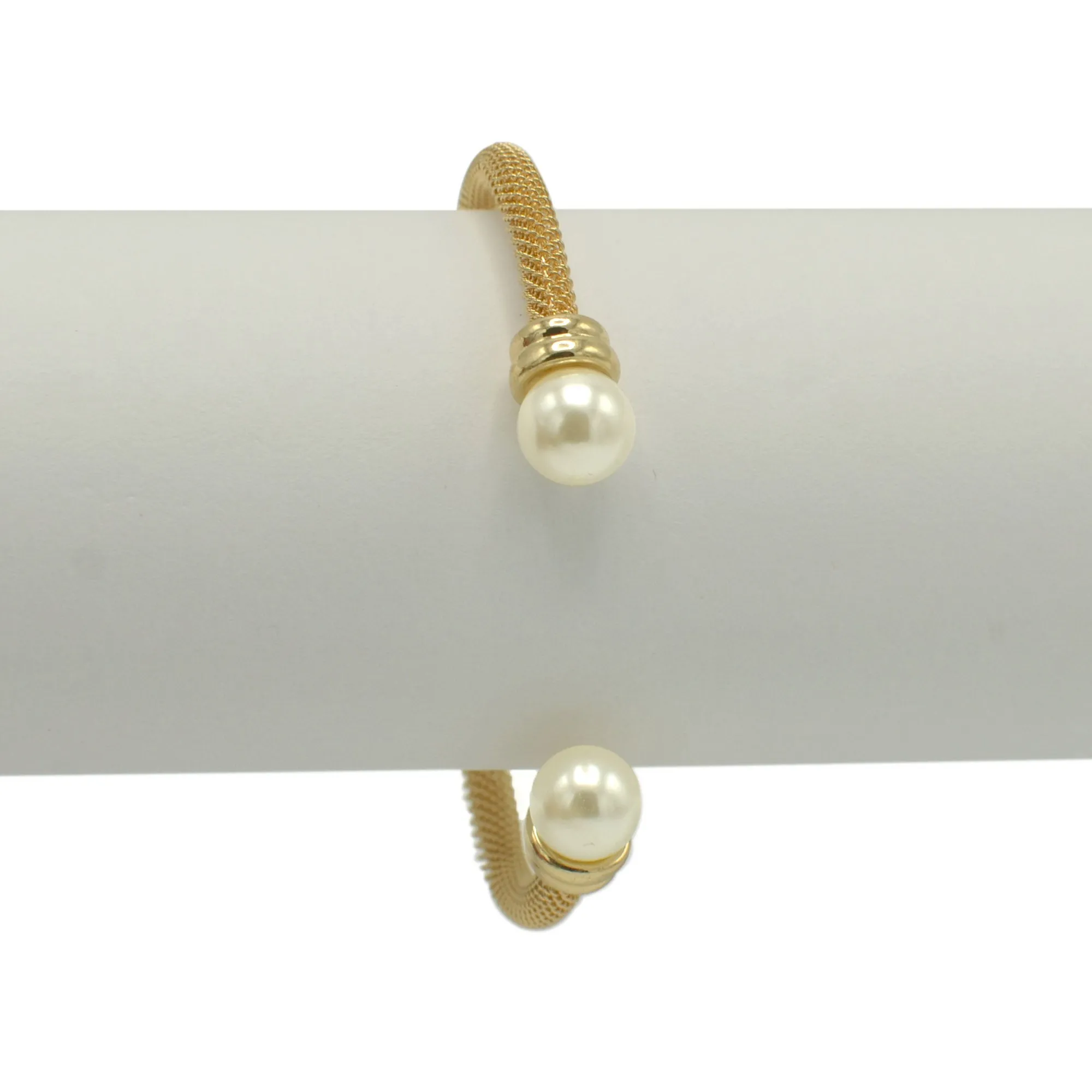Gold plated mesh and pearl cuff Bracelet#HNB90838GD(ID9)