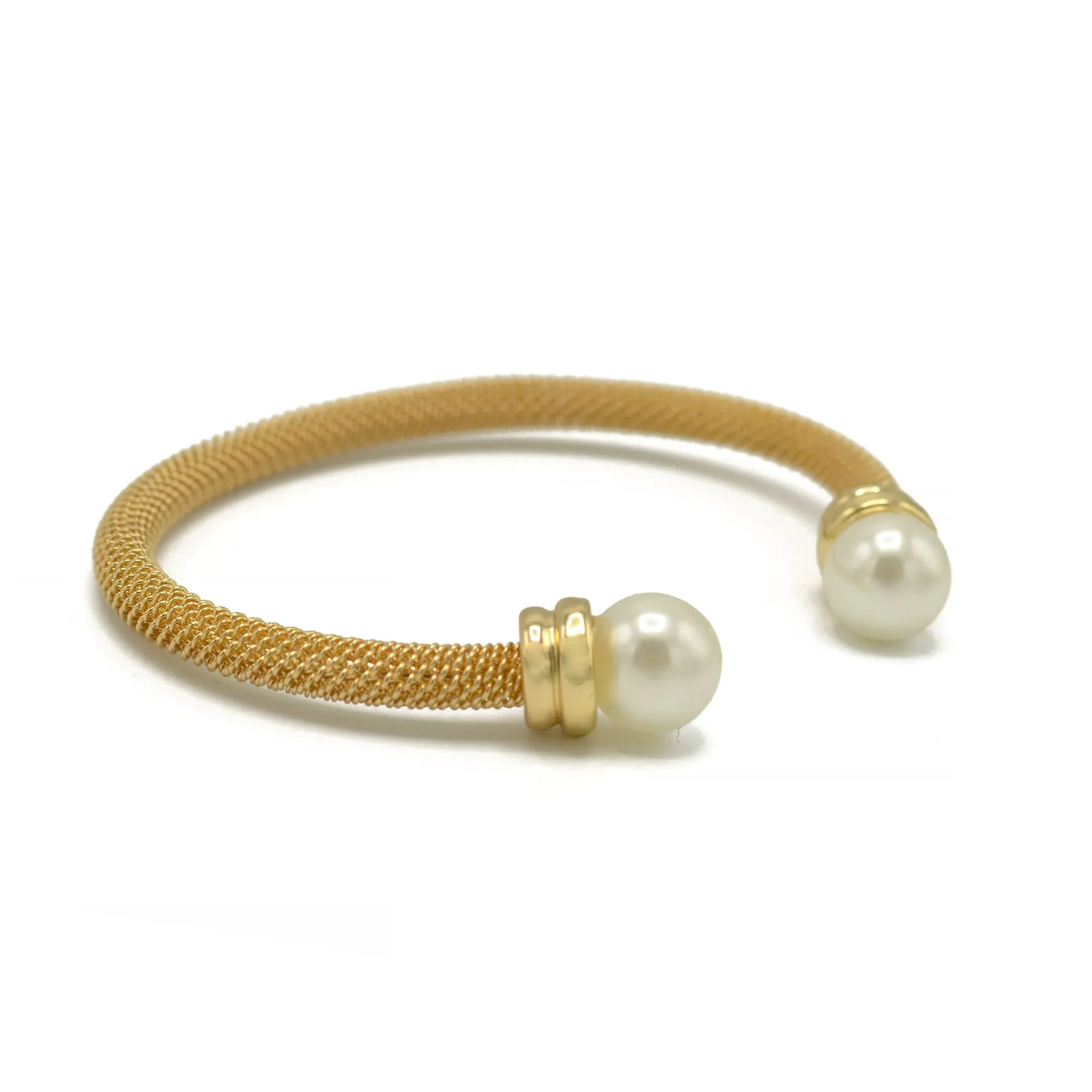 Gold plated mesh and pearl cuff Bracelet#HNB90838GD(ID9)