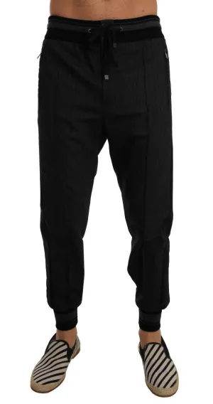 Gray Cotton Casual Black Strip Pants