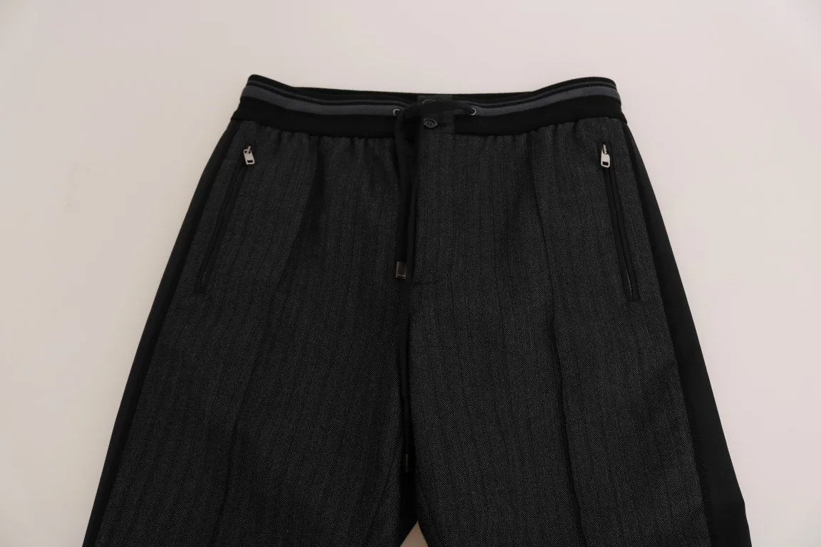 Gray Cotton Casual Black Strip Pants