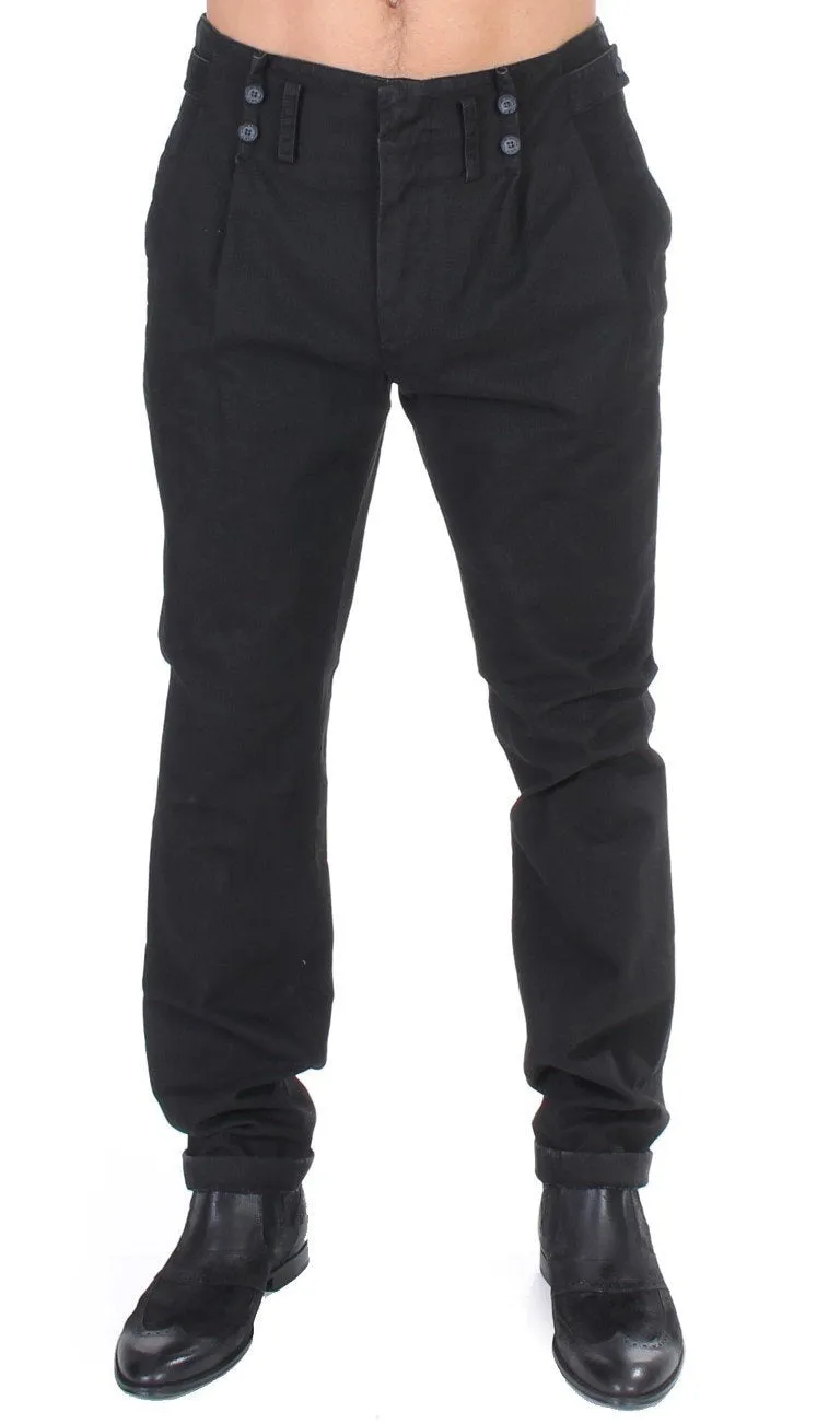 Gray striped cotton stretch casual pants